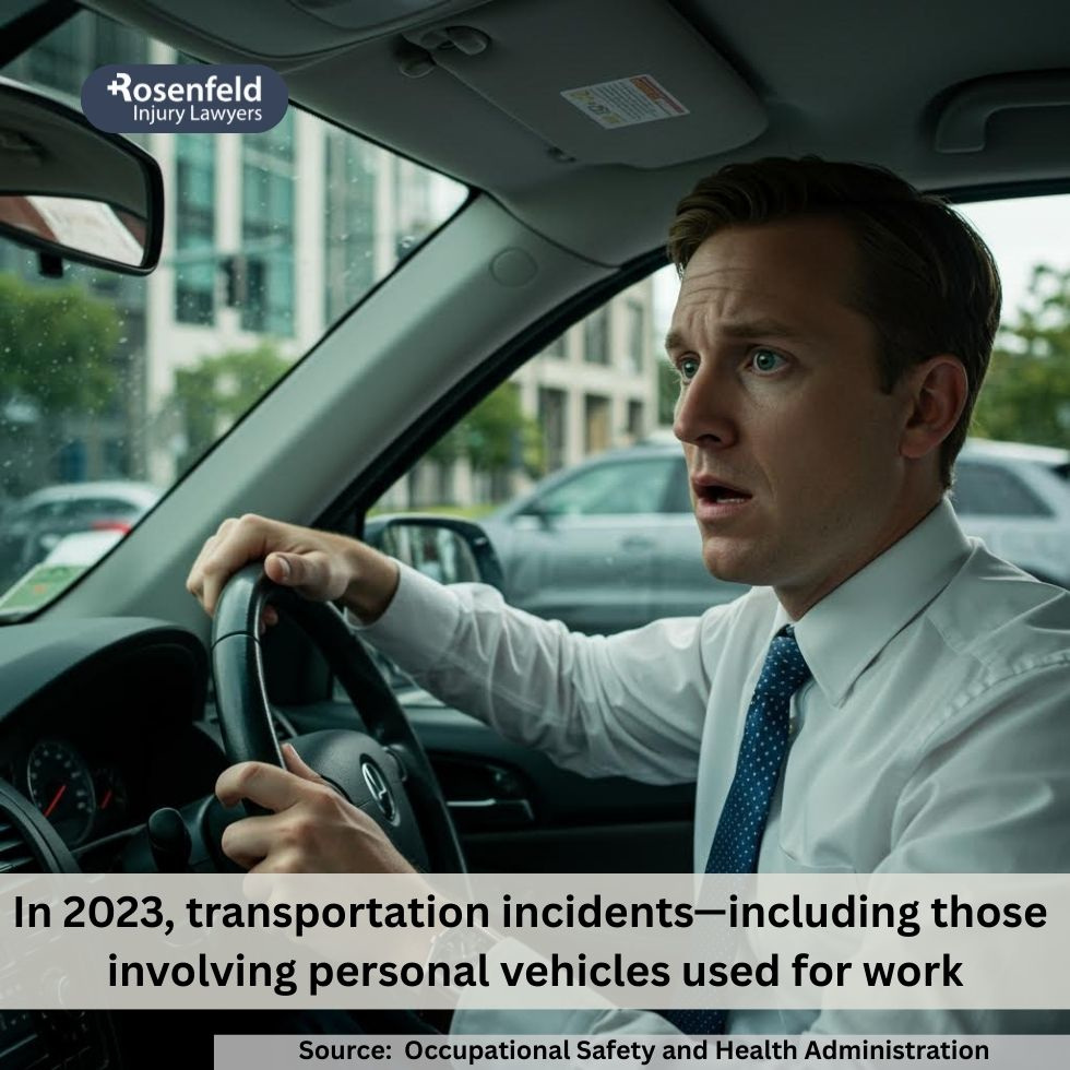 Scene of a car accident while driving a personal vehicle for work in Chicago