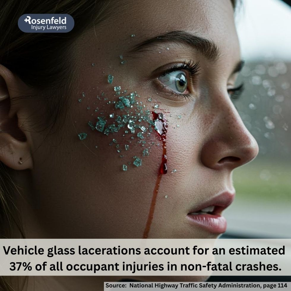 Injuries from embedded broken glass after a car accident