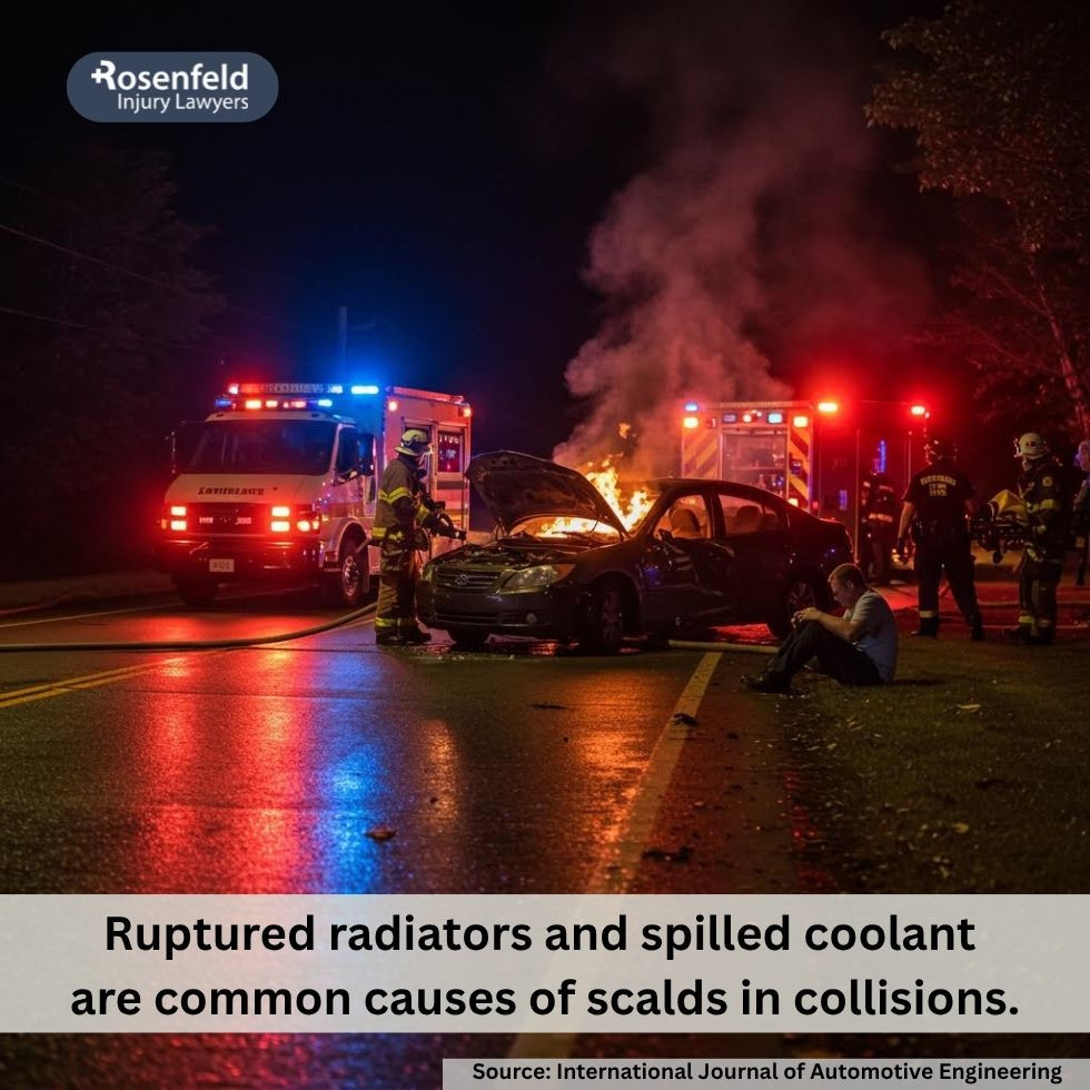 Victim suffering burn injuries after a serious car accident seeking compensation