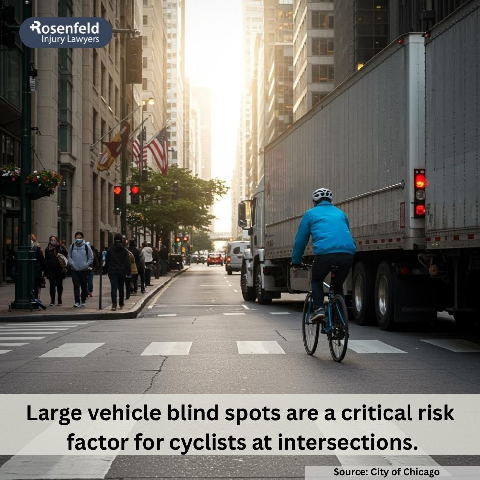 A Chicago lawyer assisting a cyclist injured in a blind spot accident with a vehicle.