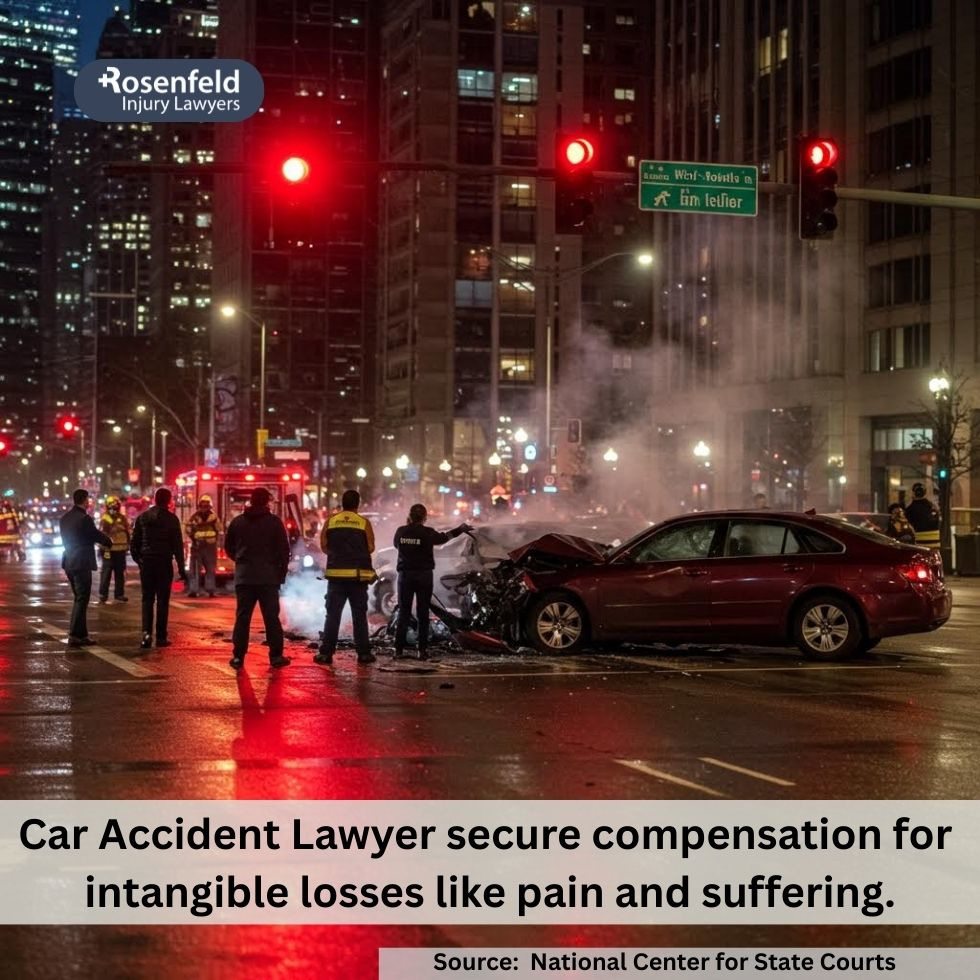 Chicago car accident lawyer explaining legal options to injured client.