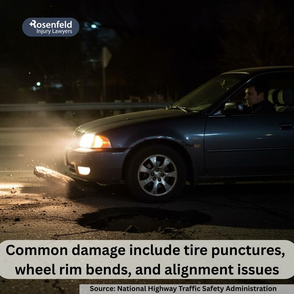 Personal injury attorney gathering witness statements after an accident caused by a pothole.