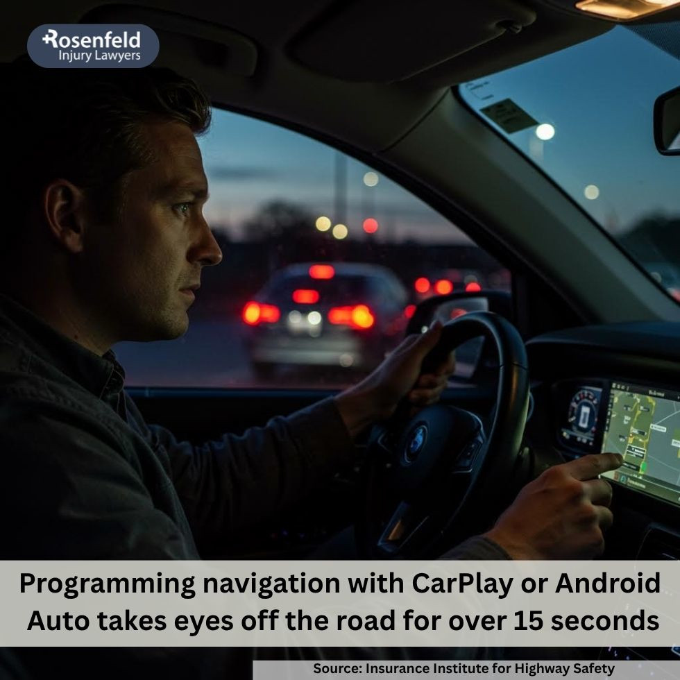 In-vehicle technology contributing to a distracted driving car accident.
