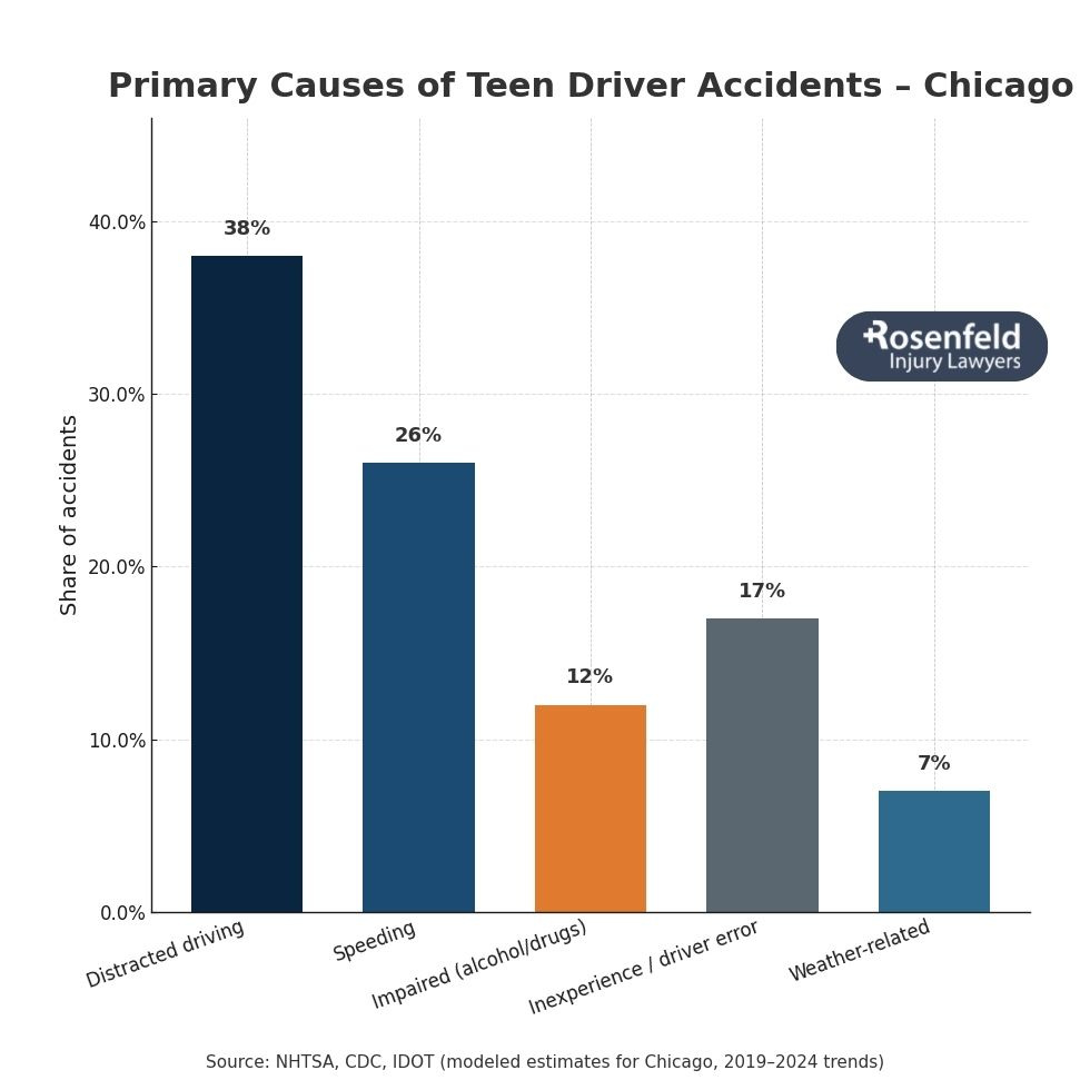 Injuries suffered in a Chicago car accident caused by a teen driver