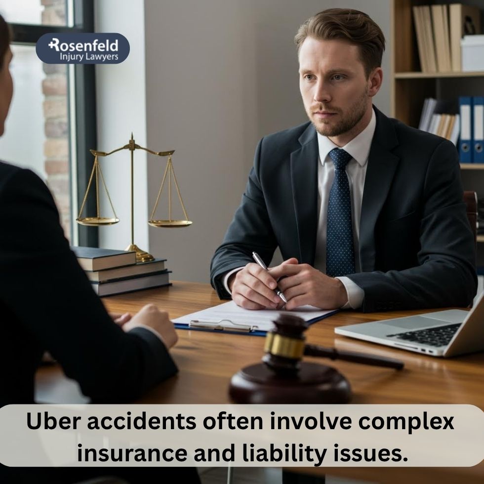 Lawyer negotiating with an insurance company after an Uber accident involving serious vehicle damage.