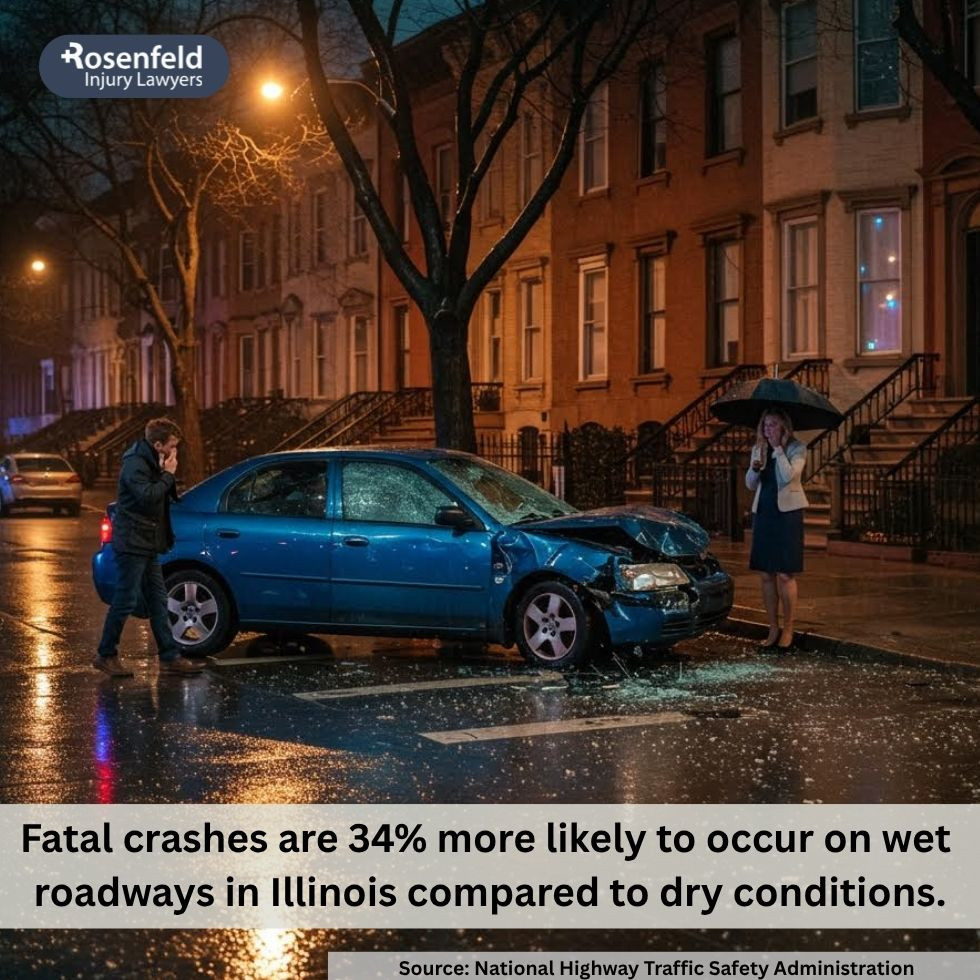 Law firm representing injured driver in a Chicago car accident caused by rain.