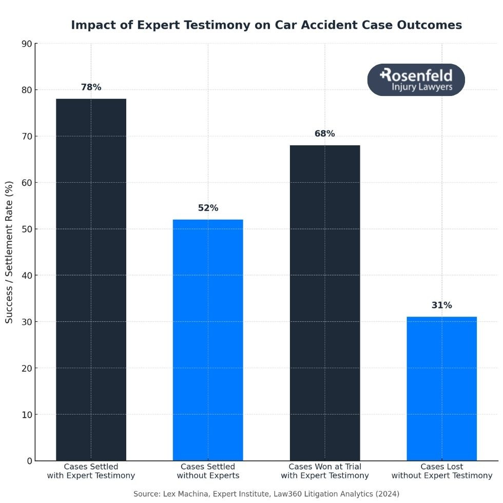 Law firm using expert testimony with specialized knowledge to support a car accident claim.