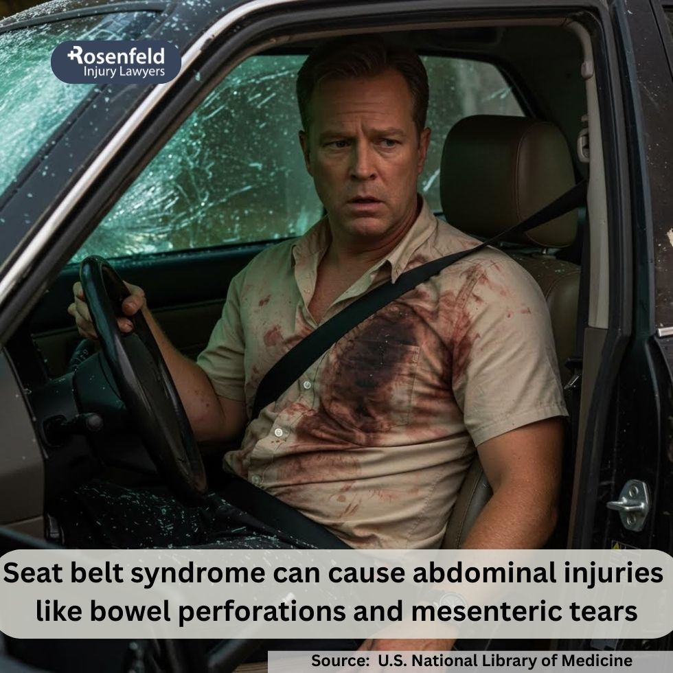 Personal injury lawyer evaluating medical records for a seat belt related injury case.