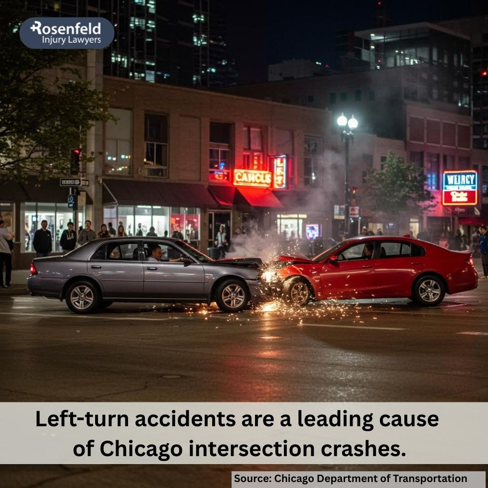 Legal claim for injuries caused by a left-turn crash into oncoming traffic.