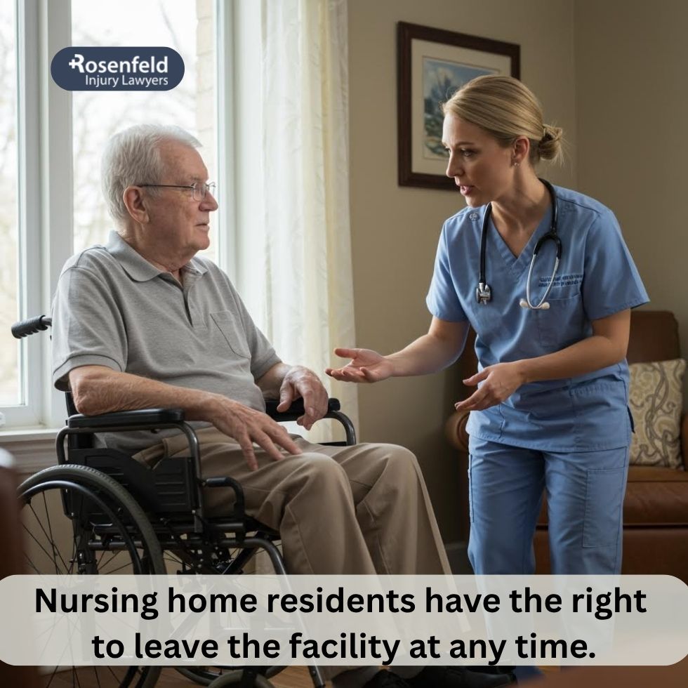 Nursing home resident speaking with staff about leaving the facility.
