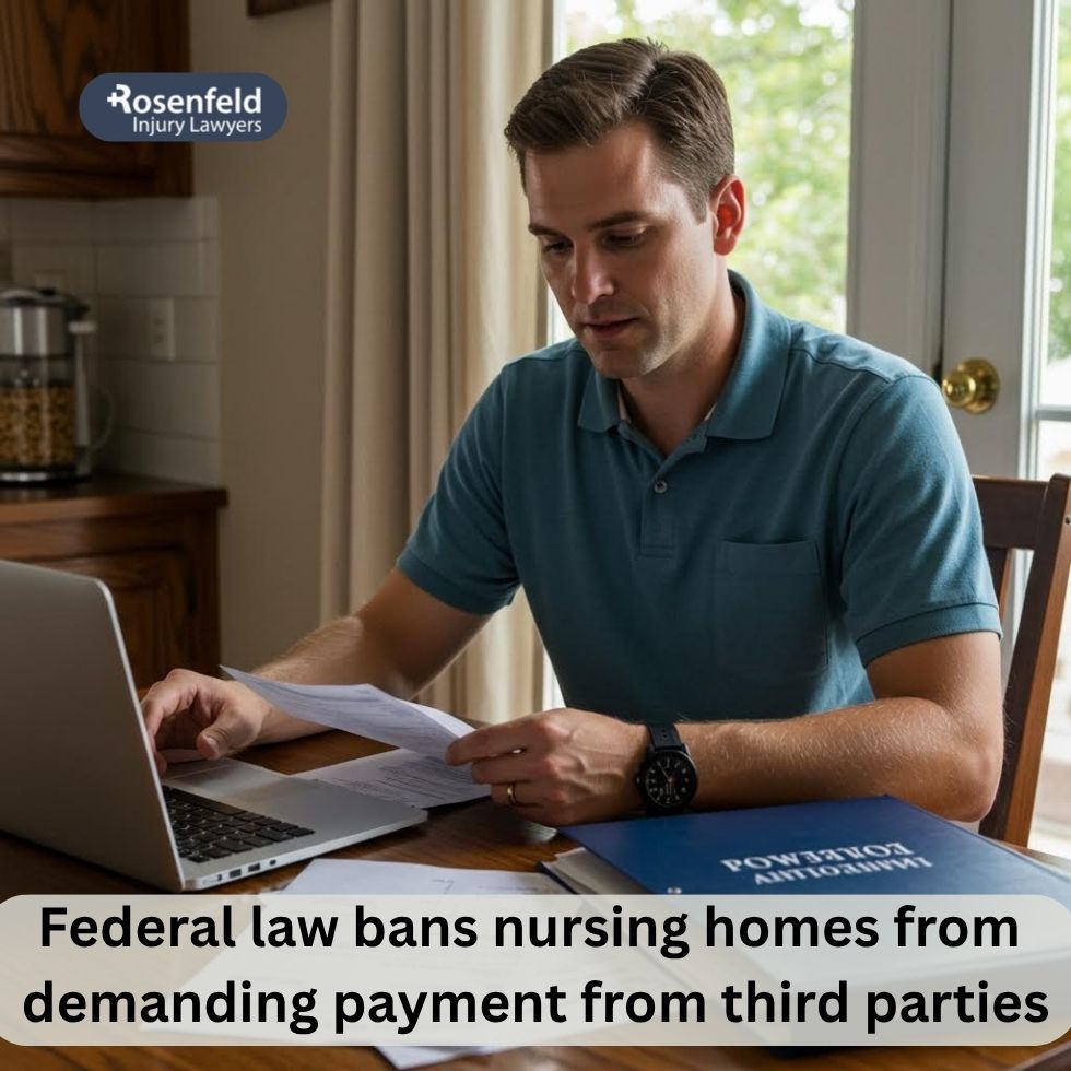 Adult child reviewing nursing home bills while acting under power of attorney.