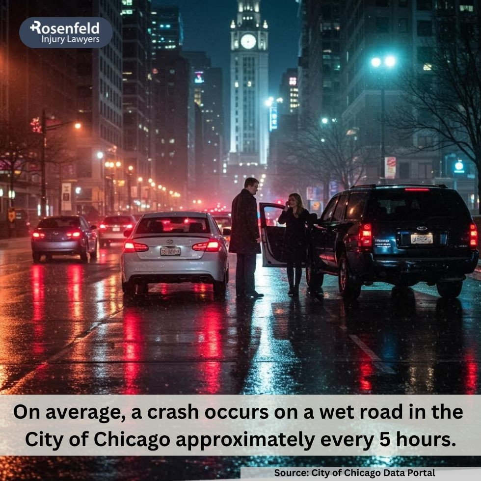 Attorney helping car crash victim after rain-related accident in Chicago.
