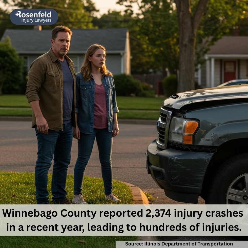 A personal injury attorney discussing a claim with a client in a Rockford law office.