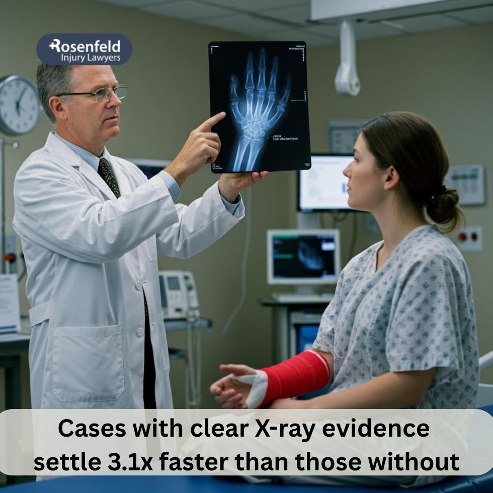 X-ray showing signs of a broken wrist after a car accident.