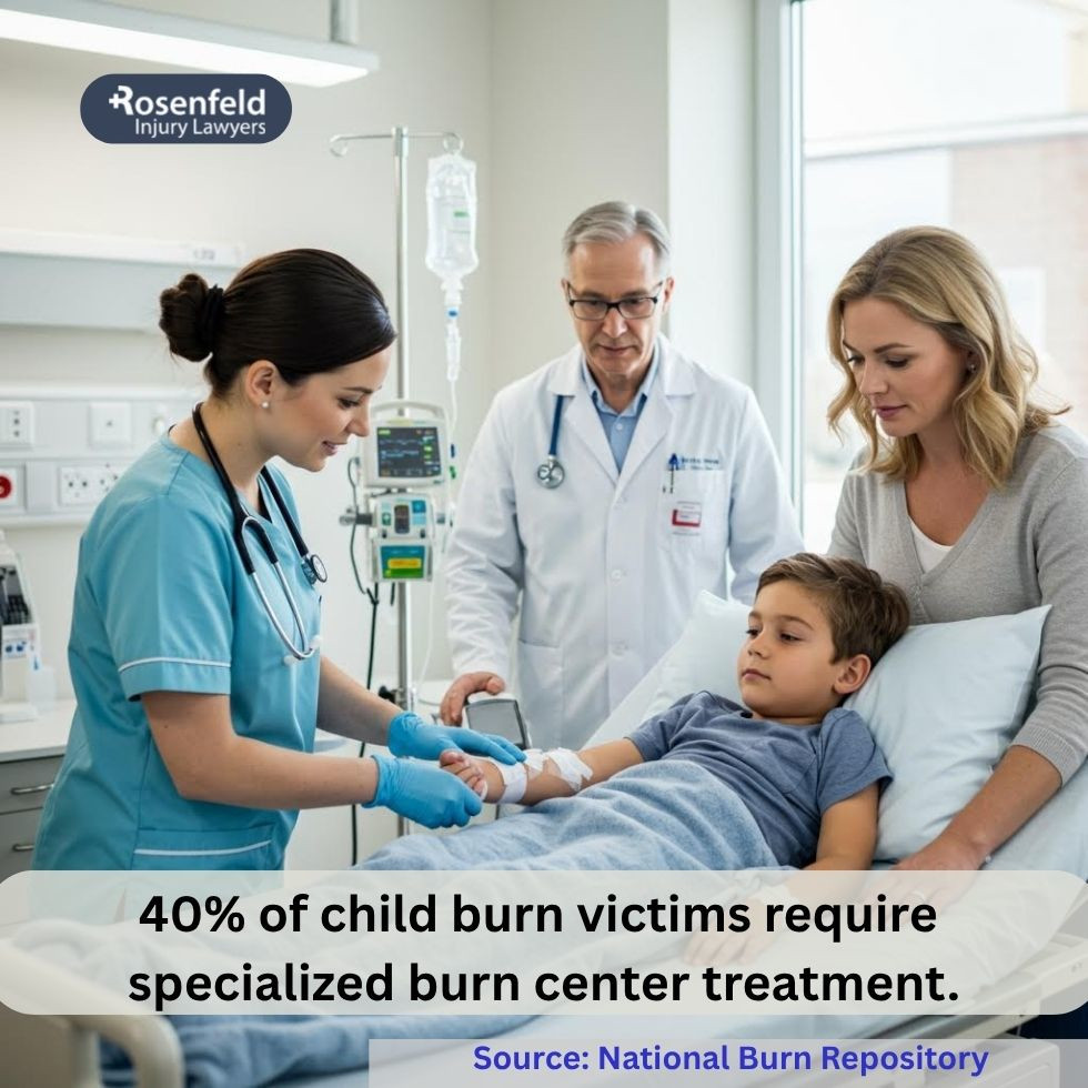 Child receiving hospital care for burn caused by an accident