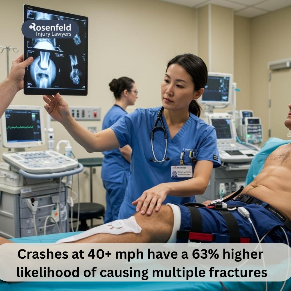 X-ray image showing broken bones after a car accident