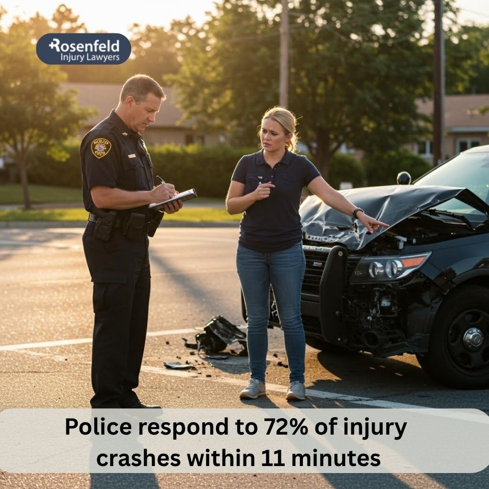 Police at the scene of a car accident with visible personal injury