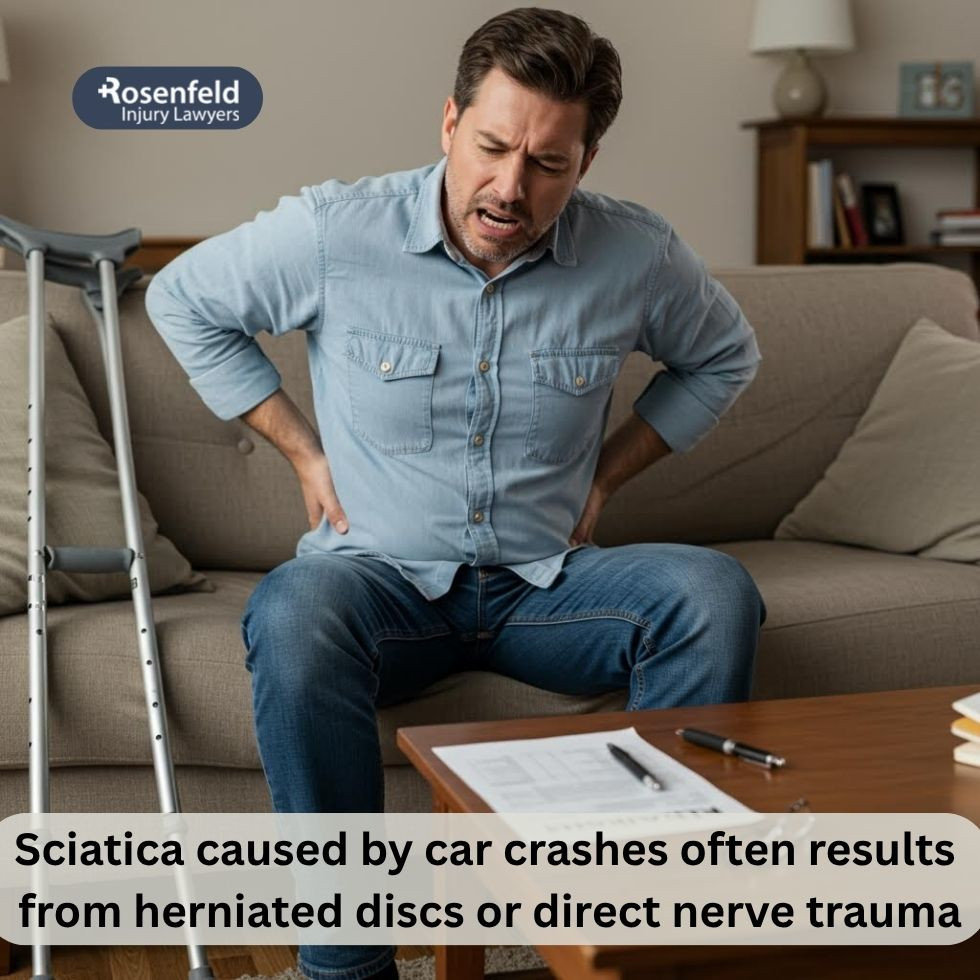  Lawyer assisting a car accident victim suffering from sciatica nerve damage.