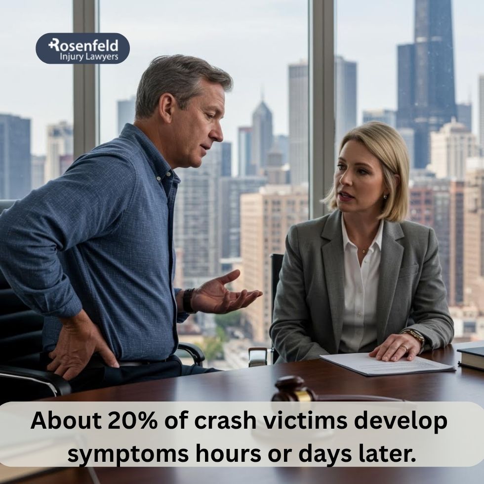  Chicago car accident lawyer discussing delayed injury symptoms with a client.