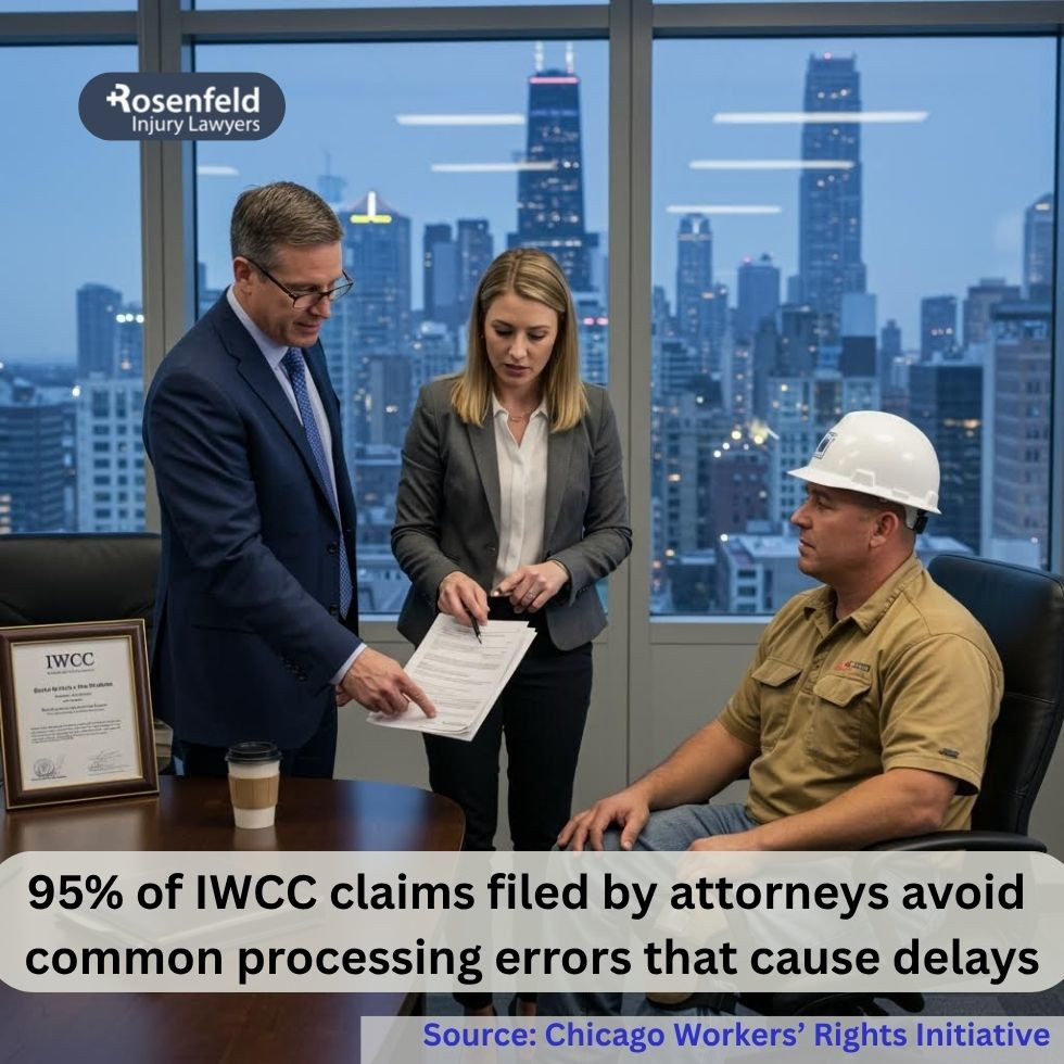 Chicago lawyer helping a client file a claim with the state’s workers’ compensation board.