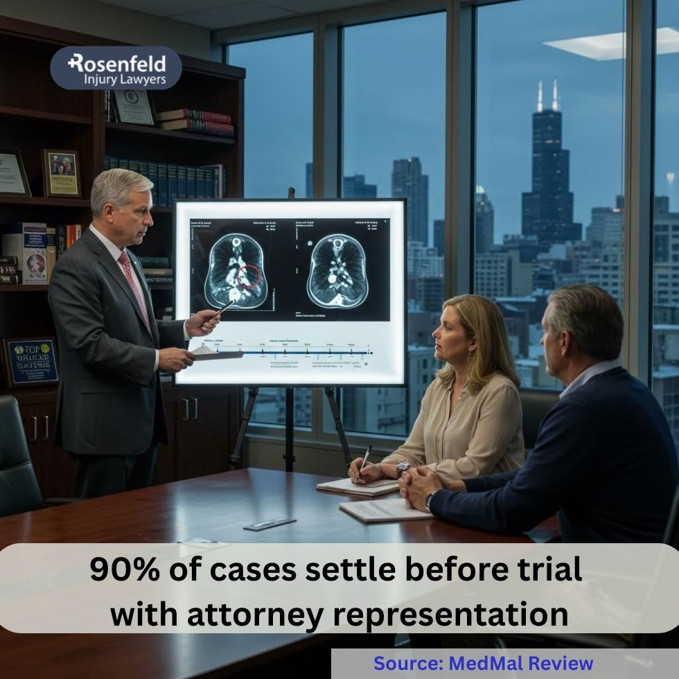 Experienced lawyer reviewing medical records for a radiologist malpractice settlement case.