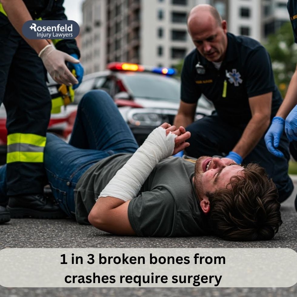  Victim with fractured arm and leg injuries from a car accident