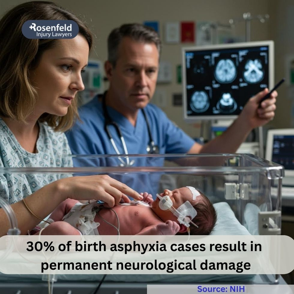 Newborn with head injury caused by birth asphyxia complications