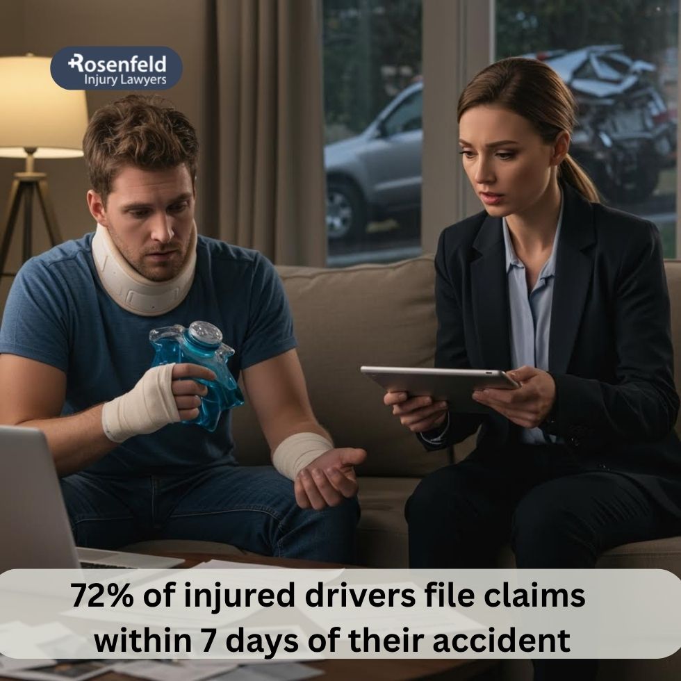 Injured driver filing an insurance claim after a car accident