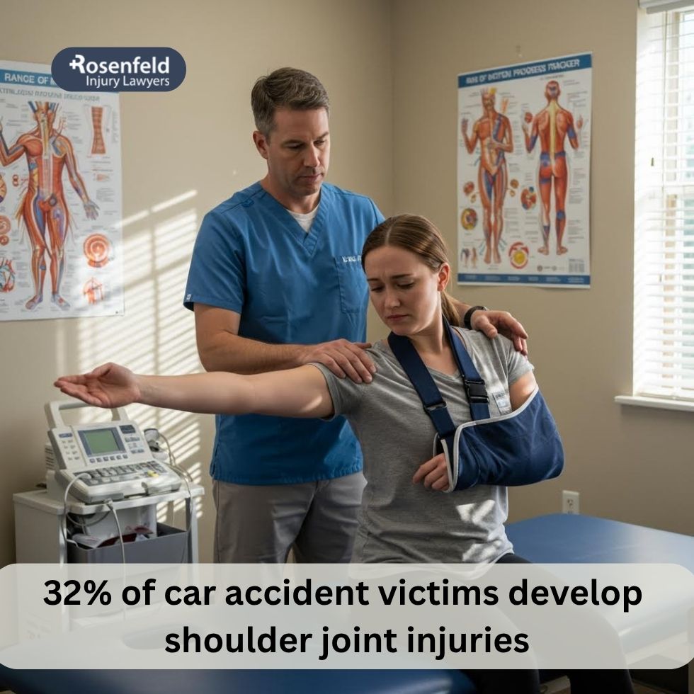 Joint damage and severe shoulder pain following a car crash.