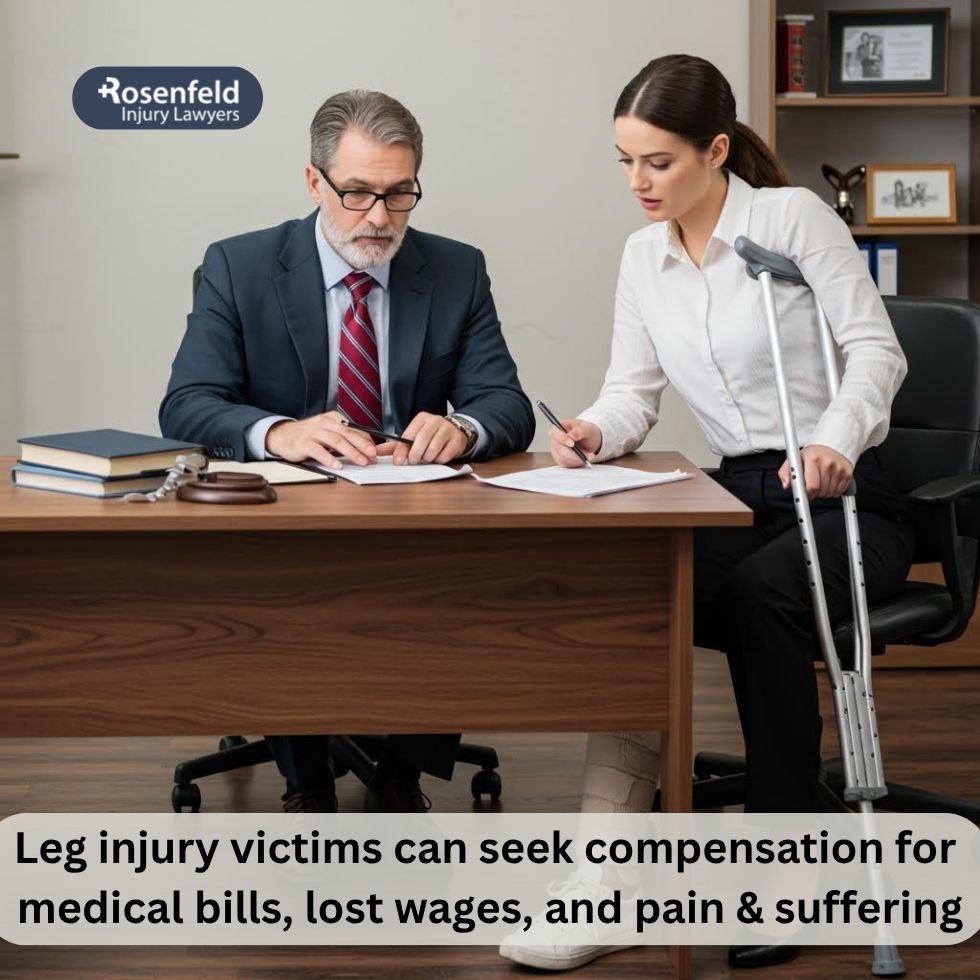 Personal injury attorney discussing leg injuries from a recent car accident.