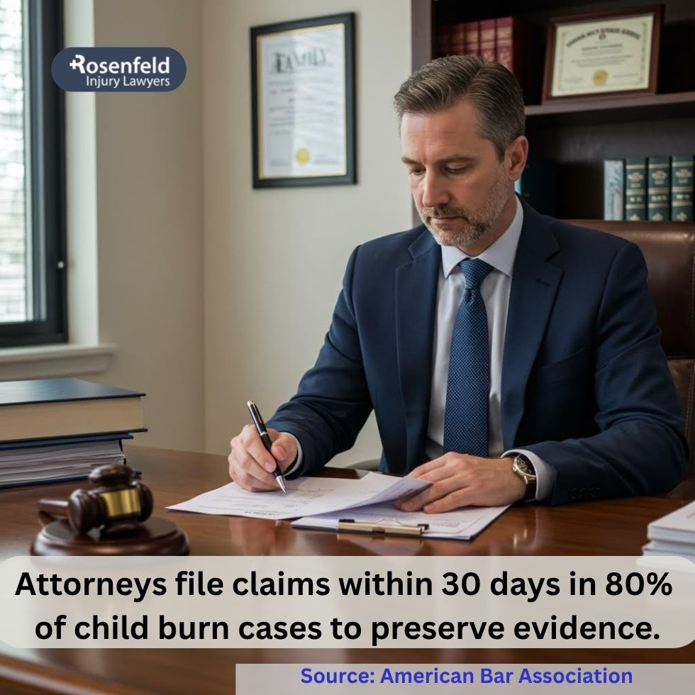 Injury attorney preparing a legal case for a child burn