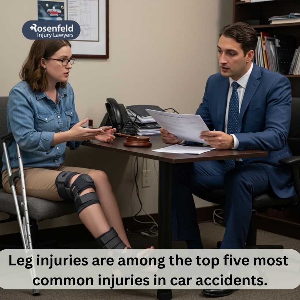 Law firm assisting client with medical treatment after leg pain from a car accident.