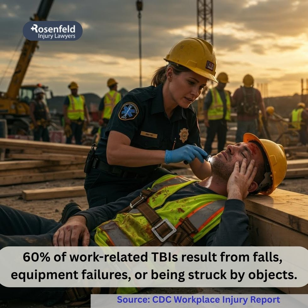 Construction worker receiving aid after suffering a traumatic brain injury on the job