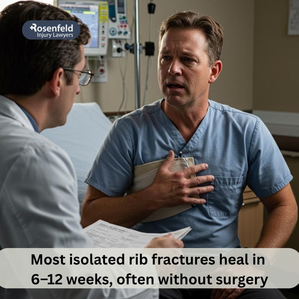 Patient receiving medical treatment for rib pain following a car crash.
