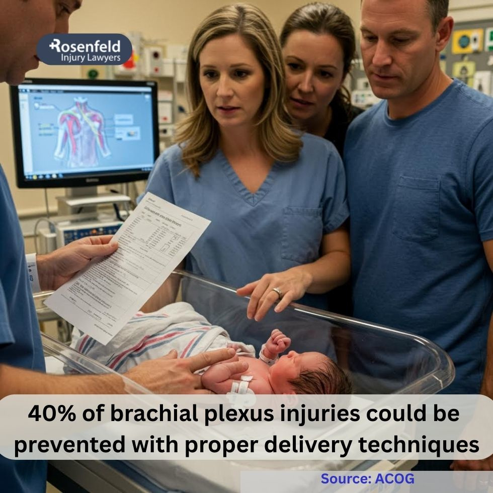 damage lower brachial plexus nerves and the infant’s head during delivery through the birth canal