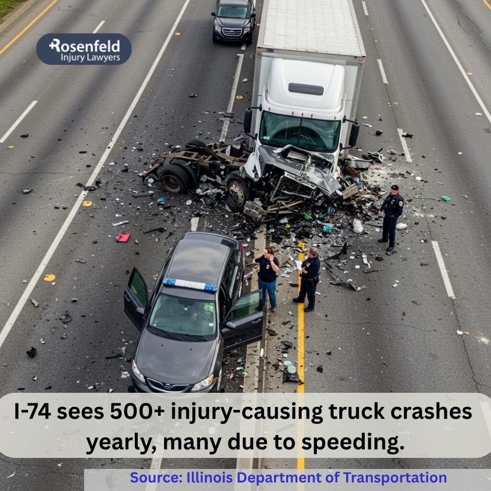 Accident scene on I-74 involving a commercial truck in Chicago Illinois