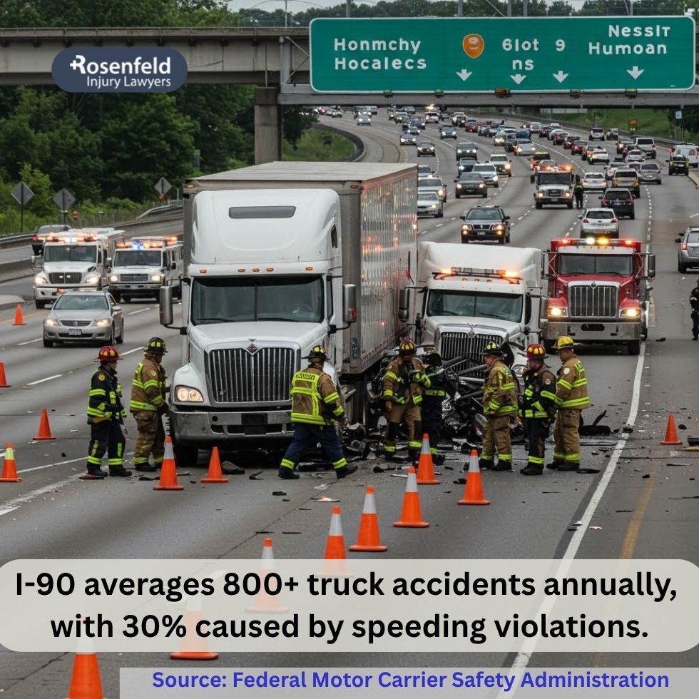 Accident scene on I-90 involving a commercial truck in Chicago Illinois
