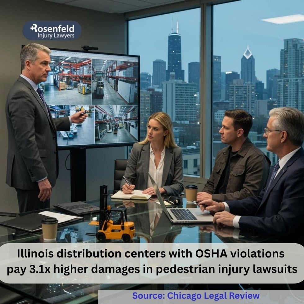 Legal team filing accident lawsuit after forklift collided with pedestrian at Chicago distribution center